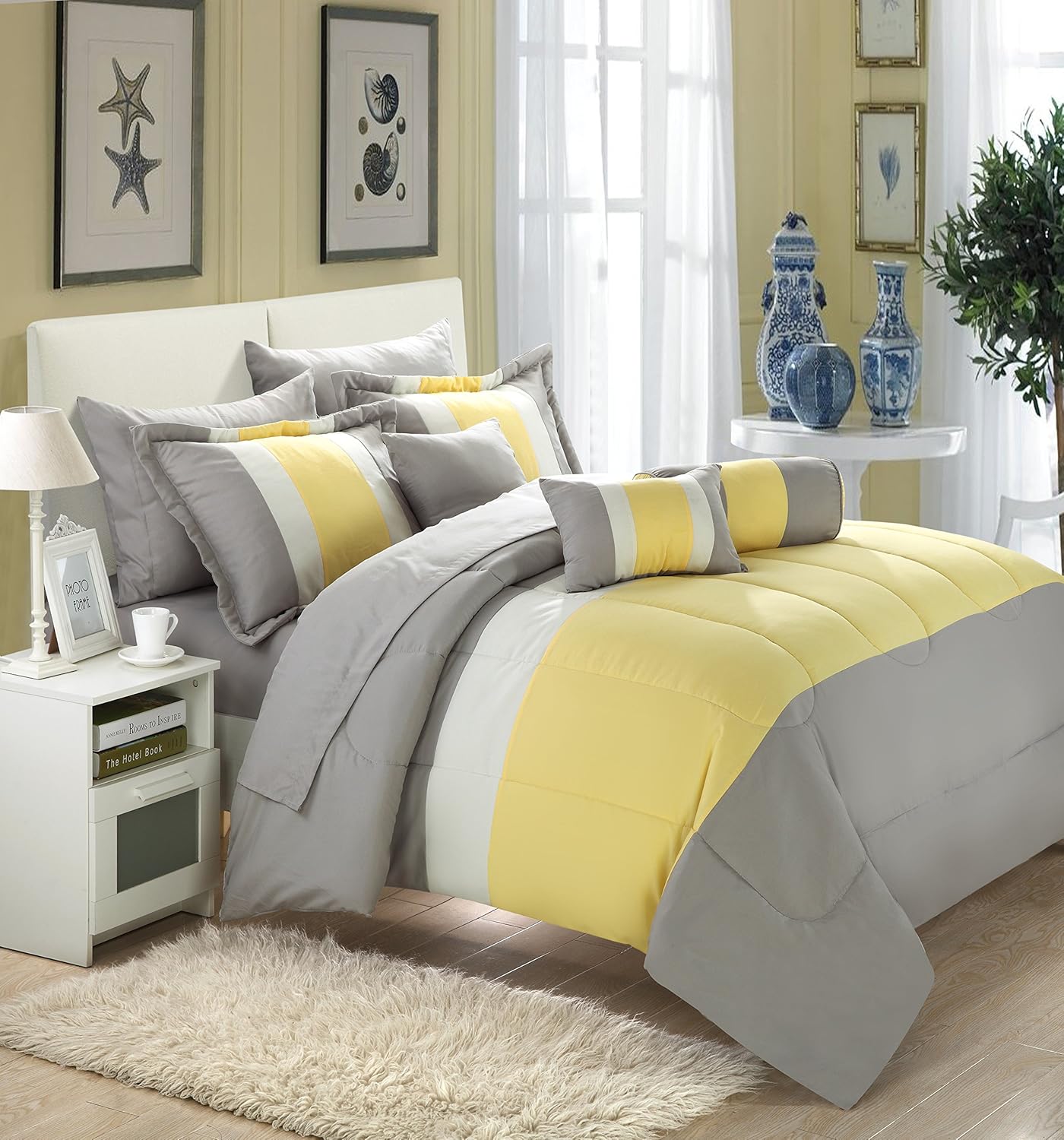Felicity 10Piece Comforter Set, Queen Size, Yellow; Pillow