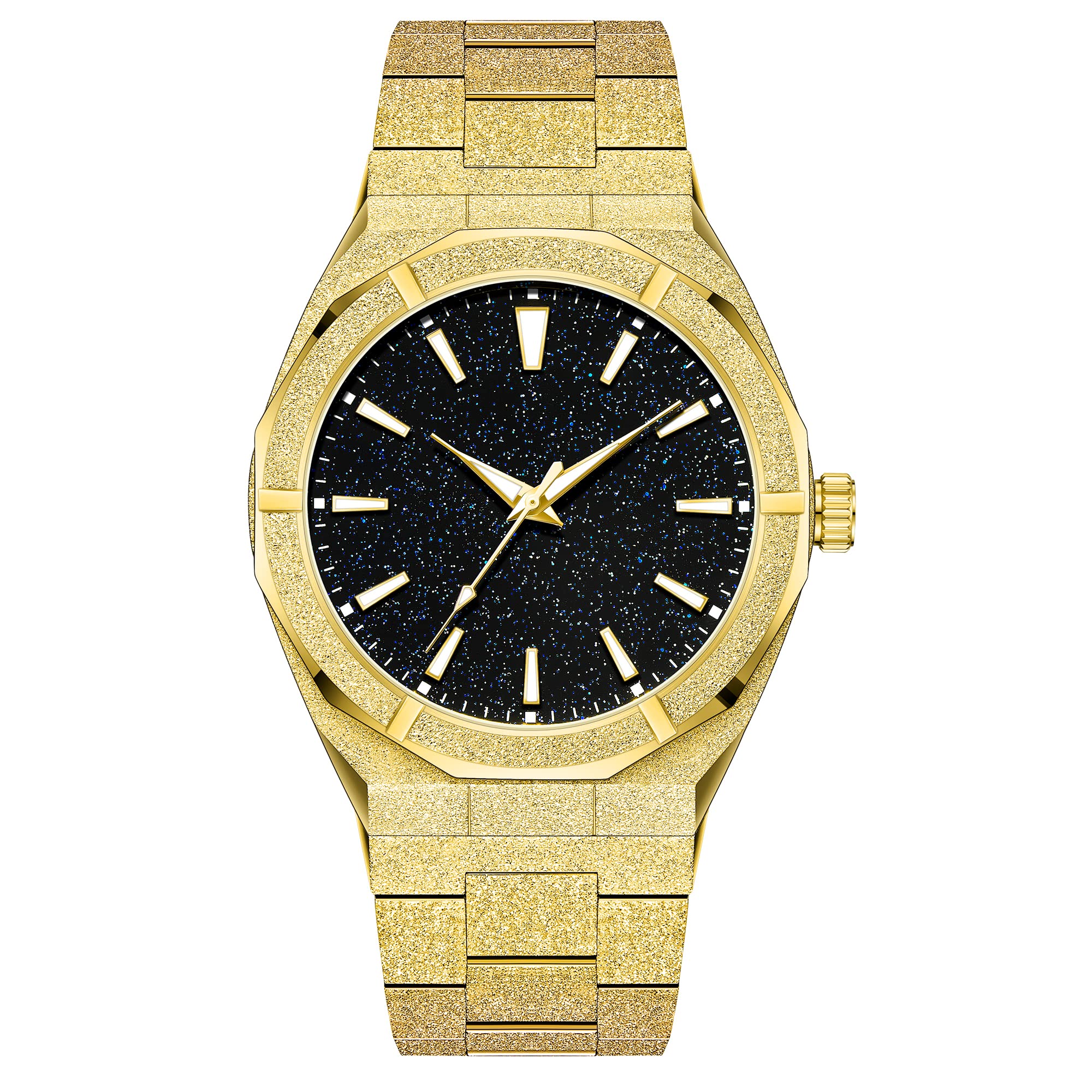 Men Fashion Analog Watch Matte Frosted/Polished Case Japan Quartz Stainless Steel/Leather Strap Star Dust Dial 41mm Casual Business Watch for Men