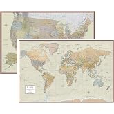 Swiftmaps World and USA Contemporary Premier 3D Two Wall Map Set (24x36 Laminated)