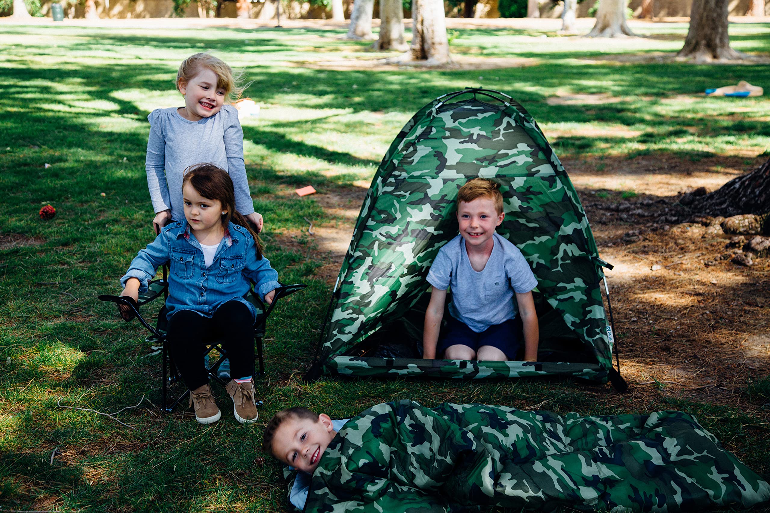 Pacific Play Tents 23335 Kids Green Camo Dome Tent Set with Sleeping Bag and Chair