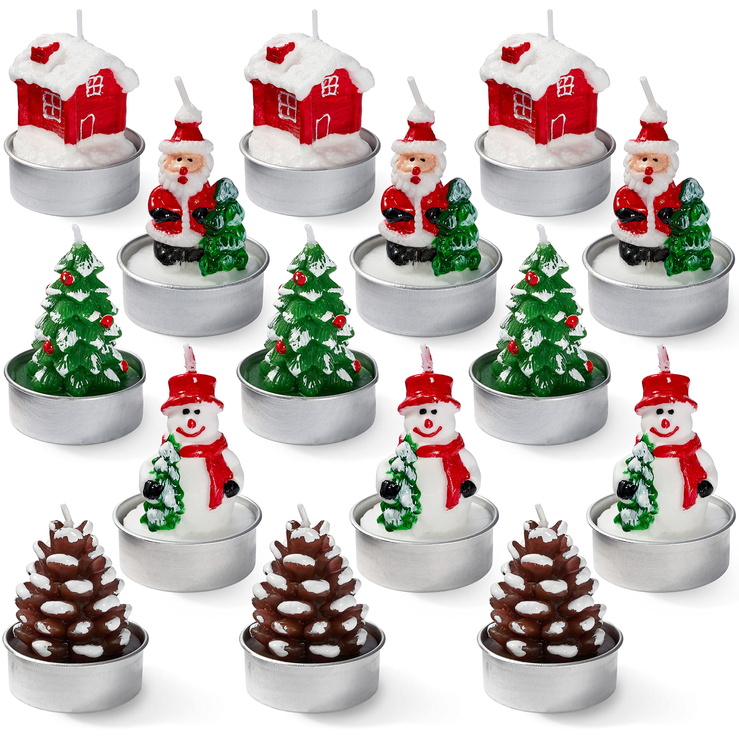 THE TWIDDLERS -15 Mini Christmas Tealights, Designs Include Xmas Tree & Santa Shaped Candles - Festive Table Decor - Christmas Tablescape Decorations - Stocking Fillers