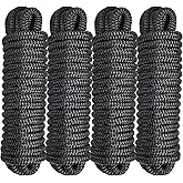 4 Pack 1/2" x 25’ Boat Dock Lines for Boat & Pontoon, Premium Marine- Grade Double Braided Nylon Dock Line, Pre-Spliced with a 12" Eyelet-Black,Boating Gifts for Men