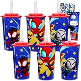 Marvel Spidey 16oz Reusable Tumbler Cups ~ 6pc Bundle Spidey and his Amazing Friends Cups with Straws Plus Stickers for Boys and Girls | Spiderman Tumbler with Straw