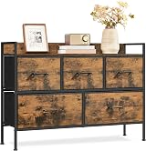 SONGMICS Chest of Drawers 5 Fabric Drawers Steel Frame Rustic Brown Ink Black