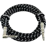 GLS Audio 20 Foot Guitar Instrument Cable - Right Angle 1/4-Inch TS to Straight 1/4-Inch TS 20 FT Black Gray Tweed Cloth…
