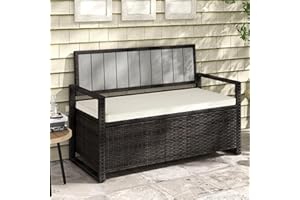 DWVO 70 Gallon Outdoor Storage Bench, Weather-Resistant Deck Box Bench, Wicker Storage with Cushion Seating for Patio, Outdoor, Pool and Garden (Brown)