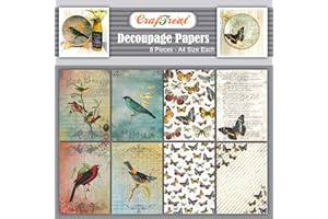 CrafTreat Bird and Butterfly Decoupage Paper for Crafts and Furniture - A4 Size (8.3 x 11.7 Inch) 8 Pcs - Colorful Paper for Scrapbooking