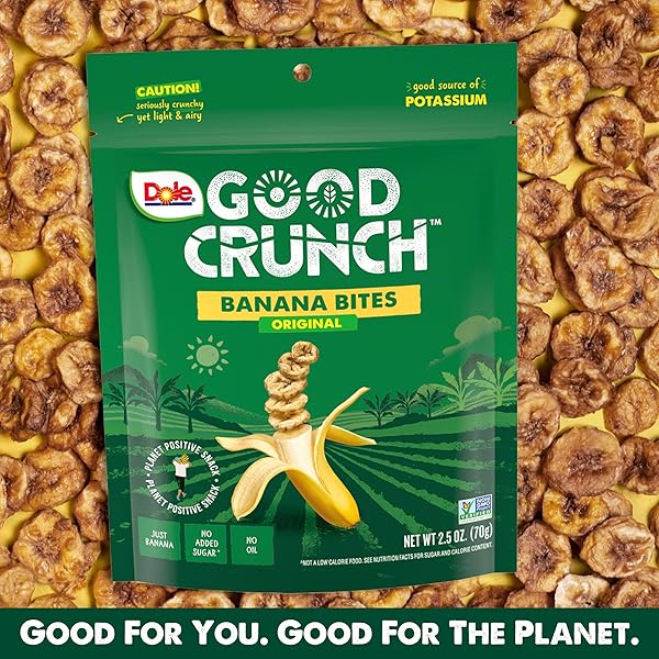 DOLE GOOD CRUNCH BANANA DRIED FRUIT BITES, GLUTEN FREE & VEGAN SNACK, 2.5OZ BAG
