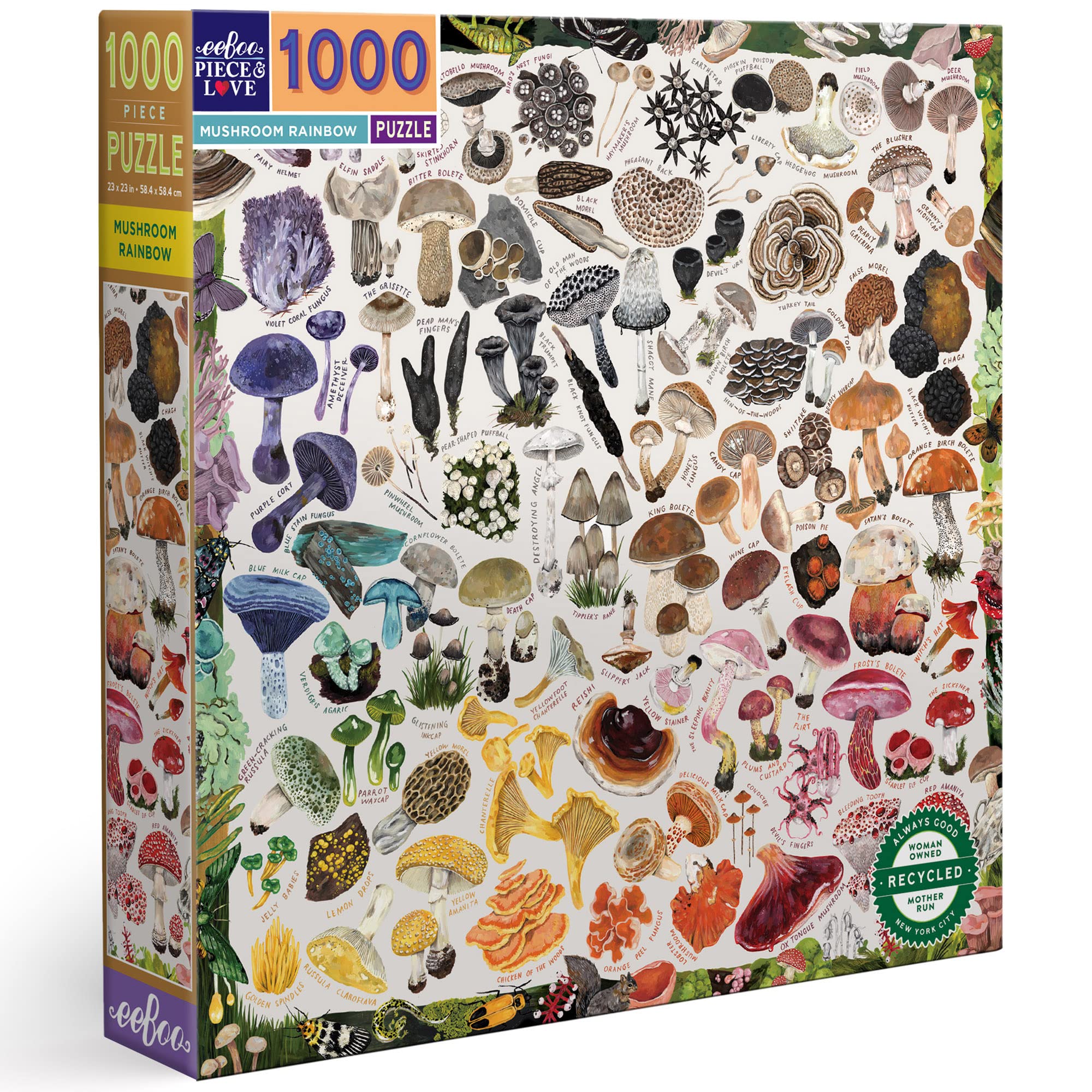 eeBoo Piece and Love Mushroom Rainbow 1000 Piece Square Adult Jigsaw Puzzle/Ages 14+