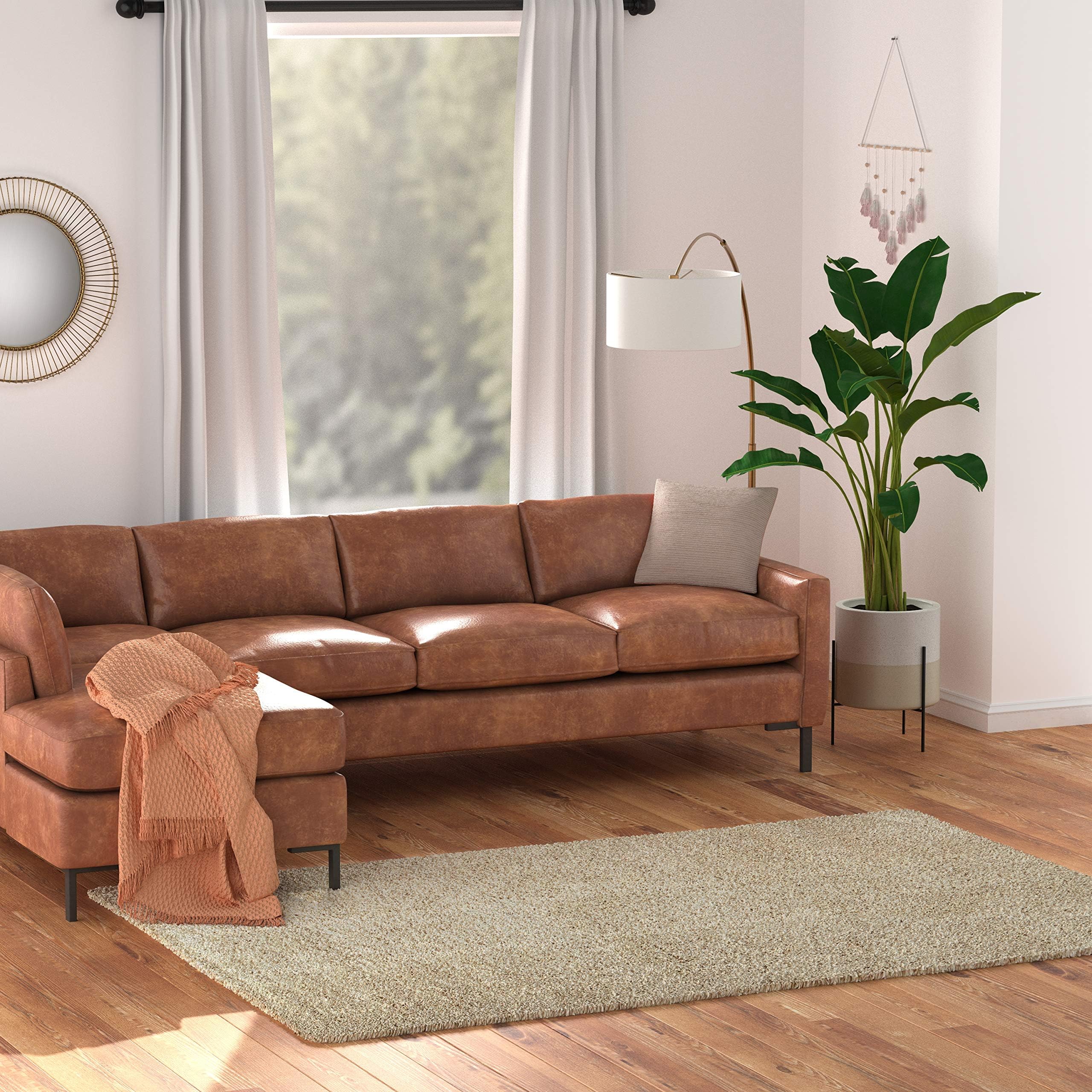 AmazonBasics Modern Plush High-Pile Shag Area Rug - 6x9 (5'11" x 8'10"), Beige