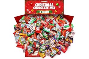 SUGARIDGE Bulk Christmas Candy Chocolate Variety Mix 4 LB - Individually Wrapped Assorted Holiday Themed Chocolates Assortment for Classroom Candy, Bowls, Parties, Stockings & Gift Bags