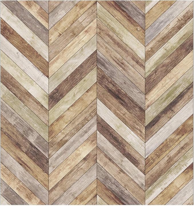 Blooming Wall PS043 Peel&Stick Handpainting Herringbone Wood Panel Self