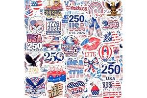 202PCS 250th Anniversary USA Stickers, Waterproof Vinyl Patriotic 4th of July Stickers, 250 Years of Freedom Theme Decals for