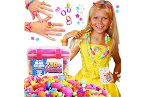 Blue Squid Snap Pop Beads for Girls – 730pcs Kids Jewelry Making Kit, Pop-Bead Art and Craft Kit DIY Necklace Hairband Bracelet Ring Earring Great Toys for Age 4 5 6 7 8 Year Old Girl Gifts Toy Set