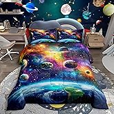 Feelyou Universe Galaxy Comforter Set Twin Size Kids Planets Earth Bedding Set Boy Girl Teen Solar System Comforter Breathable Outer Space Duvet Set Nebula Quilt Set