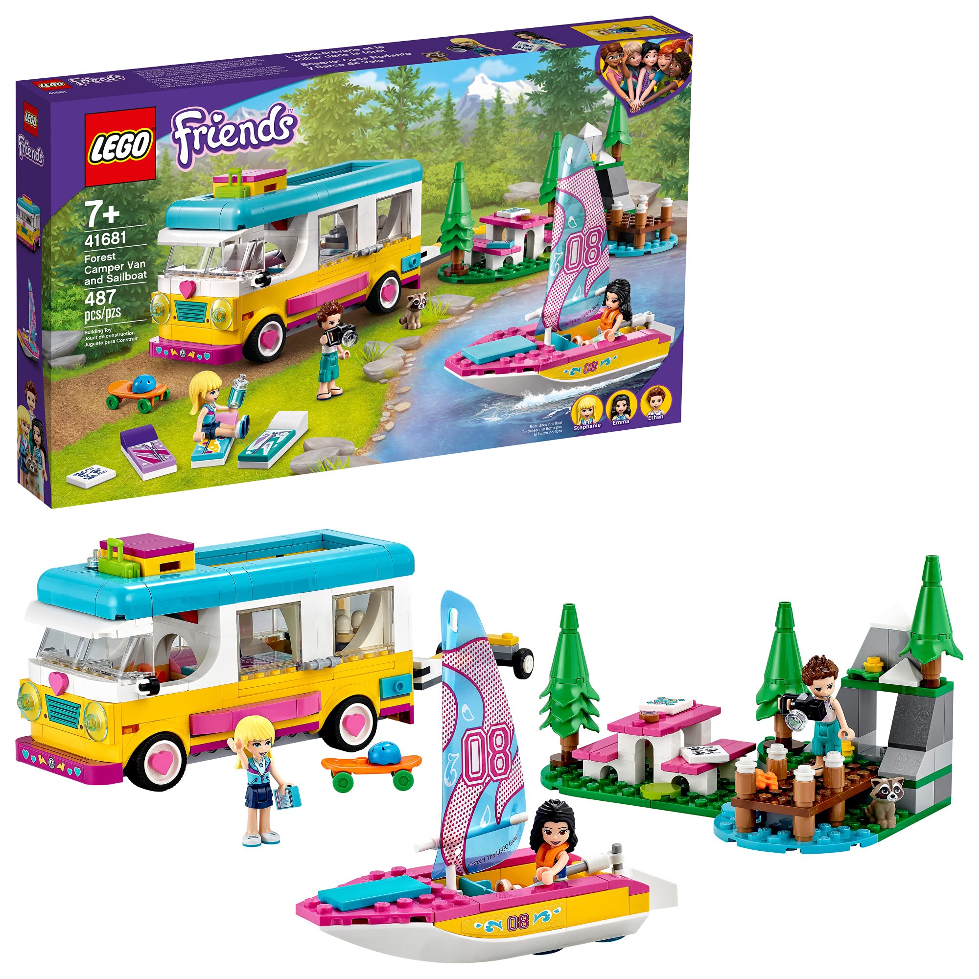 LEGO Friends Forest Camper Van and Sailboat 41681 Building Kit; Forest Toy; New 2021 (487 Pieces)