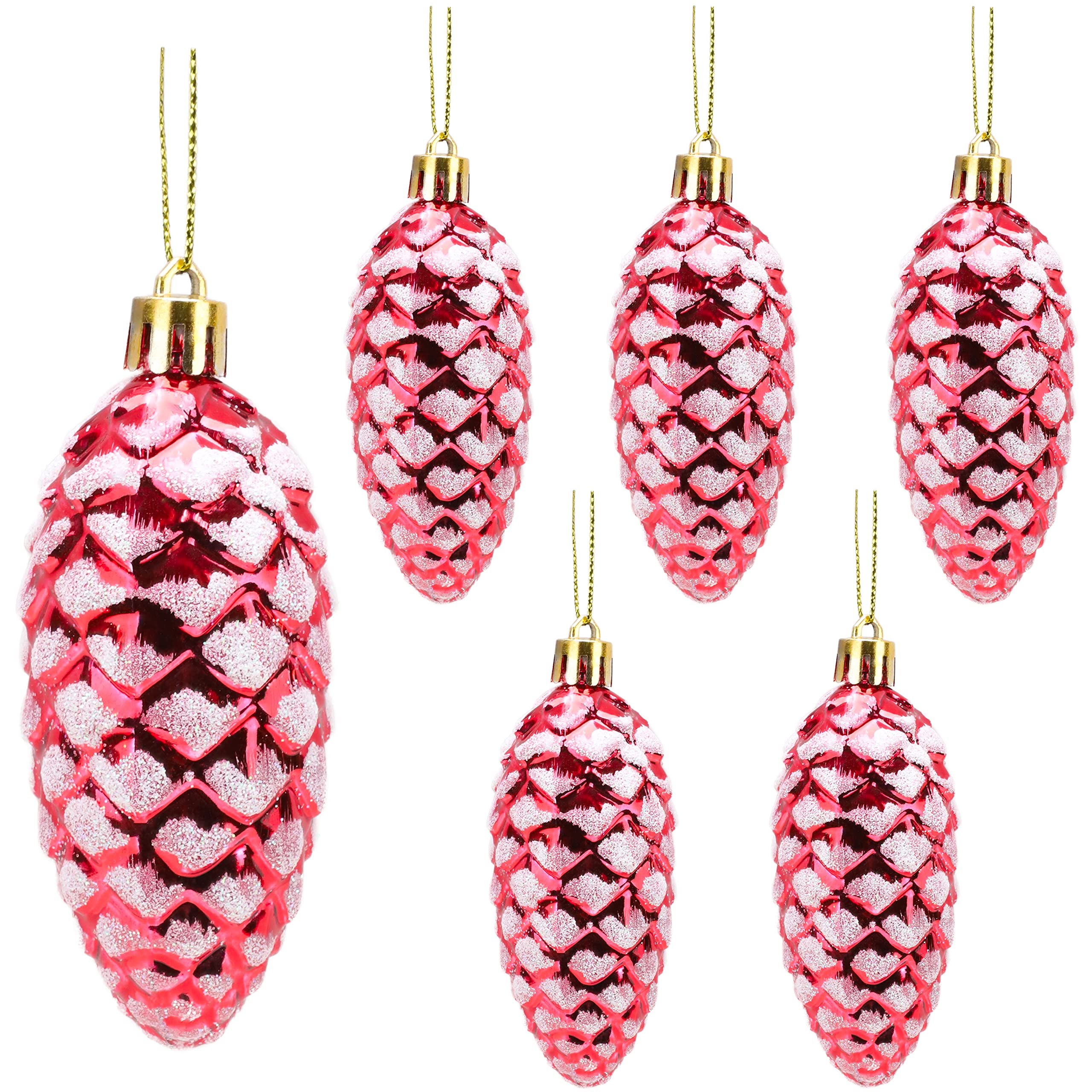 Christmas Concepts® Pack of 6–90mm Shiny & Glitter Decorated Pine Cone Baubles – Christmas Tree Decorations (Red)
