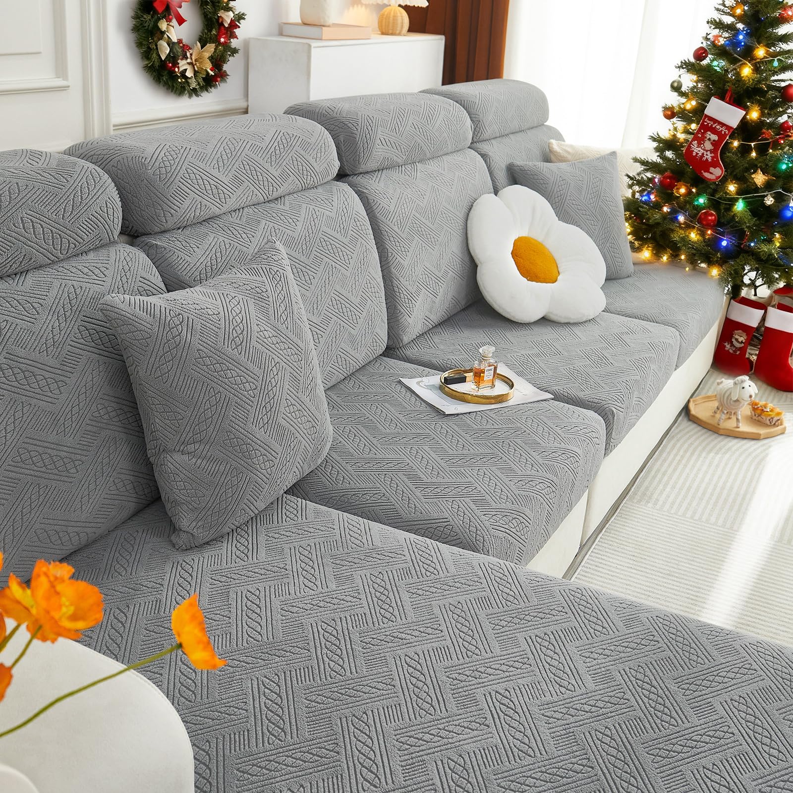 Photo 1 of **ONLY 1 COVER** hyha Individual Couch Cushion Covers, Stretch Magic Sofa Seat Cushion Covers Washable, Dog Couch Sofa Slipcover for Pets, Kid with Elastic Bottom(Back Cover M, Grey)