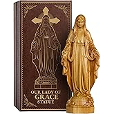 Our Lady of Grace Virgin Mary Statue, Wooden Mother Mary Statue, Catholic Gifts and Christian Decor for Home Altar, Virgen Maria Catholic Decor Figurine