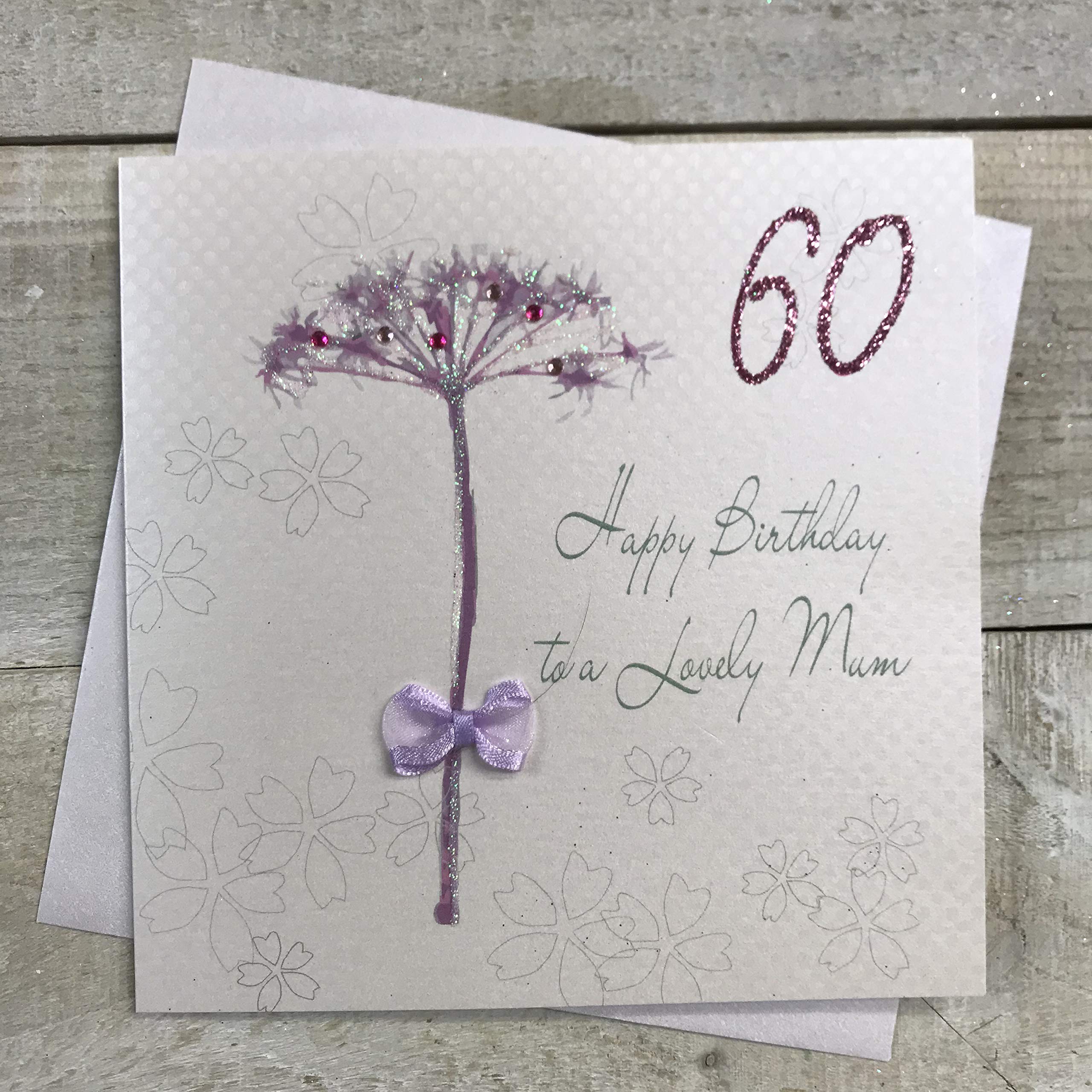 WHITE COTTON CARDS Dandelion, Happy Lovely Mum 60" Handmade 60th Birthday Card, White, bd61-60