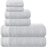 MALLONI HOME Ultra Soft 6 Pack Cotton Towel Set, Contains 2 Bath Towels 28x55 inch, 2 Hand Towels 16x24 inch & 2 Wash Coths 12x12 inch, Ideal Everyday use, Compact & Lightweight - Light Grey