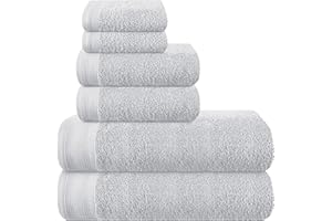 MALLONI HOME Ultra Soft 6 Pack Cotton Towel Set, Contains 2 Bath Towels 28x55 inch, 2 Hand Towels 16x24 inch & 2 Wash Coths 12x12 inch, Ideal Everyday use, Compact & Lightweight - Light Grey