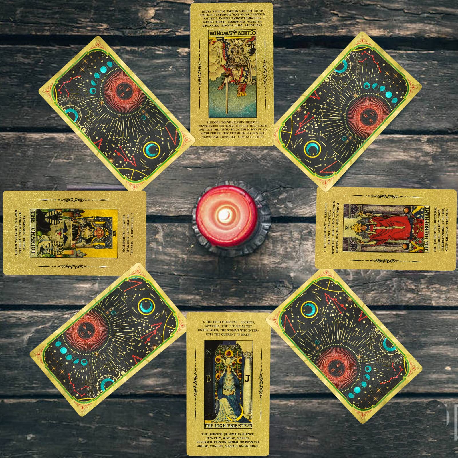 Smoostart PVC Tarot Cards with Meanings on Them, PVC Waterproof Anti-Wrinkle Luxury Gold Foil Tarot Cards Deck with Guidebook and Exquisite Box for Beginners and Professional Player Gold