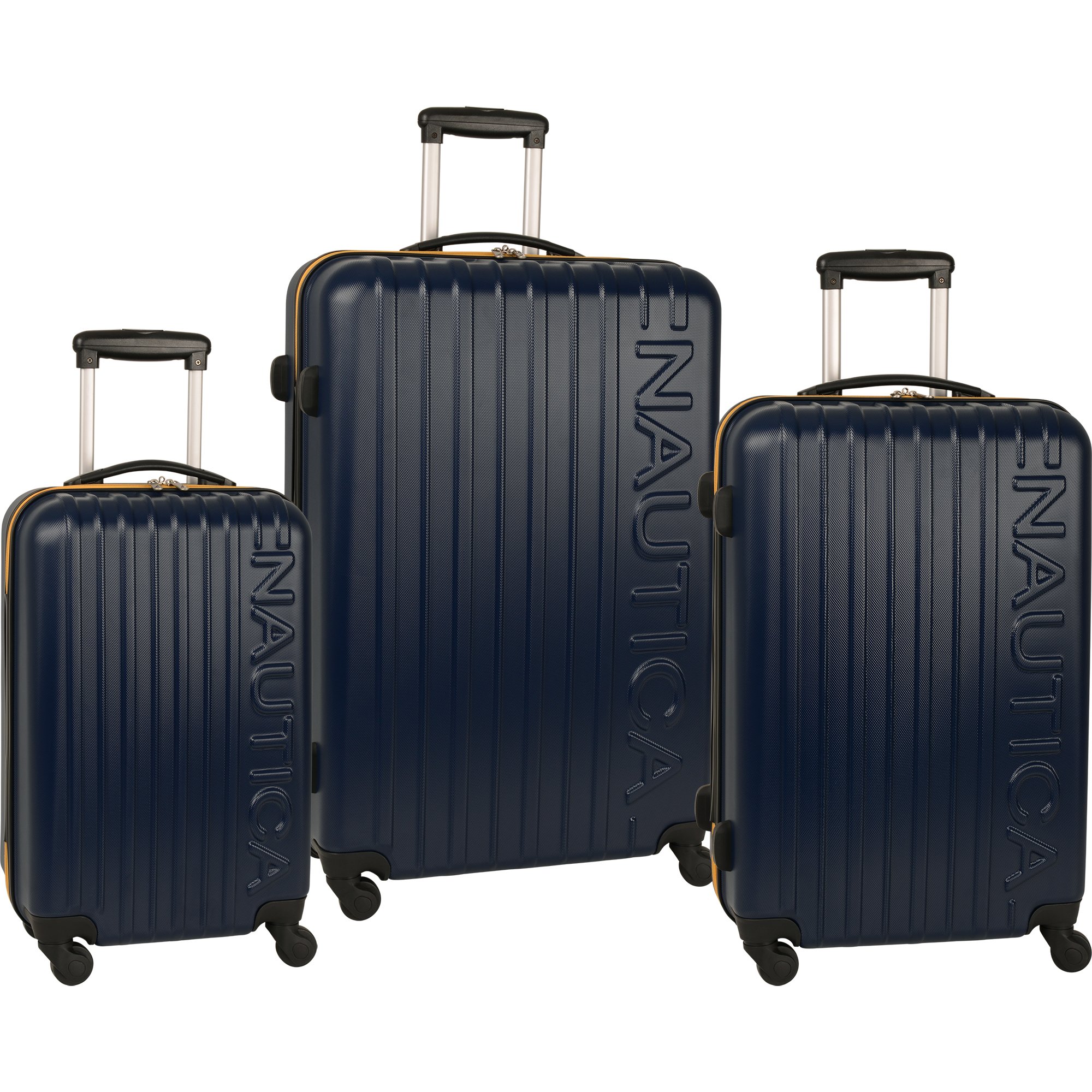 Nautica Long Shore 3 Piece Hard Side Spinner Luggage Set (21in/25in/28in), Navy/Lighthouse