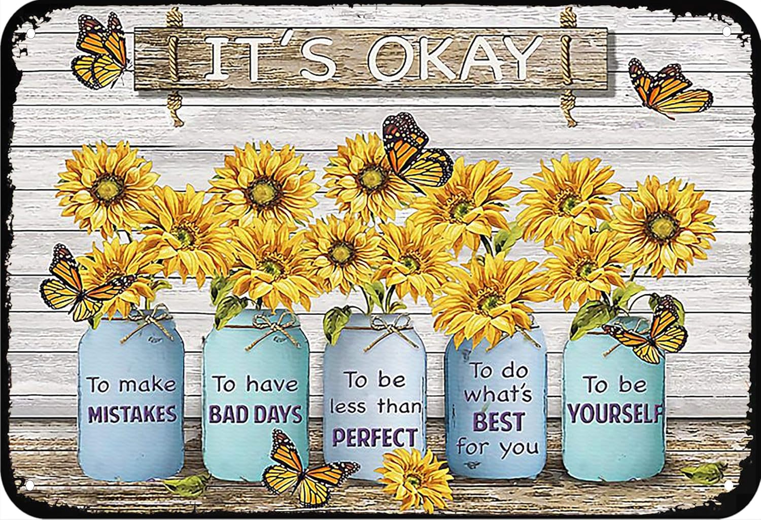 LINQWkk Sunflower It's Okay to Make Mistakes Funny Metal Novelty Sign Metal Retro Wall Decor for Home,Street,Gate,Bars,Restaurants,Cafes,Store Pubs Sign Gift 12 X 8 INCH Metal Sign