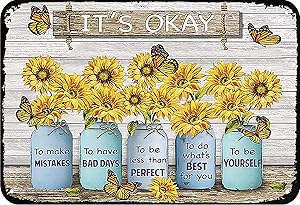 LINQWkk Sunflower It's Okay to Make Mistakes Funny Metal Novelty Sign Metal Retro Wall Decor for Home,Street,Gate,Bars,Restaurants,Cafes,Store Pubs Sign Gift 12 X 8 INCH Metal Sign