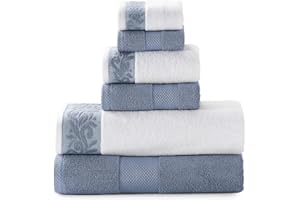Modern Threads 600 GSM 6-Piece Towel Set with Filgree Jacquard Border Blue