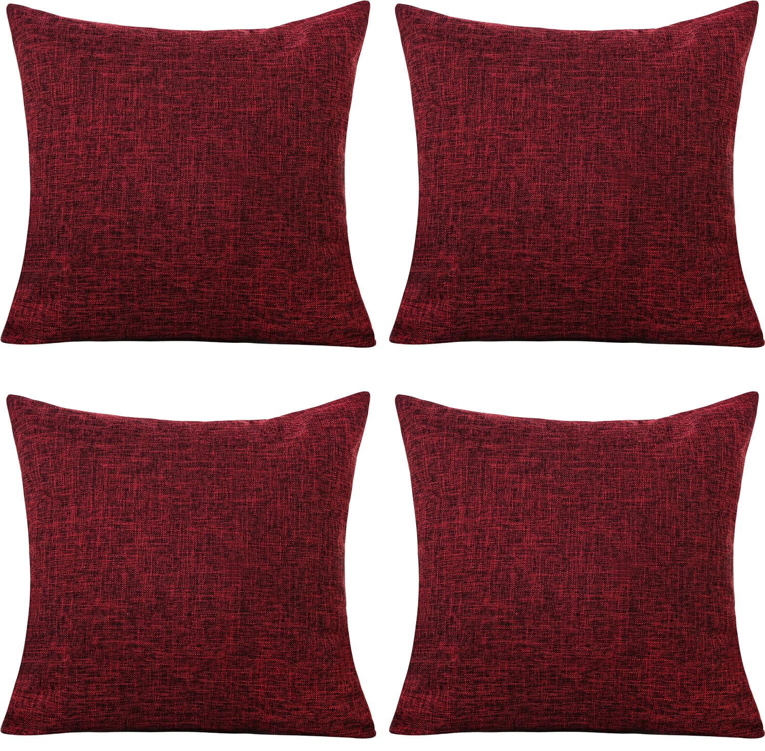 GONOVE Cushion Covers 55×55cm Solid Soft Cotton Linen Throw Pillow Cover Set of 4 Decorative Plain Pillowcase Square Cushion Cover for Home Sofa Bed Chair Décor, Wine Red