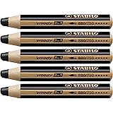 STABILO Woody 3 in 1 Multi Talent Pencil Crayon - Black (Pack of 5)