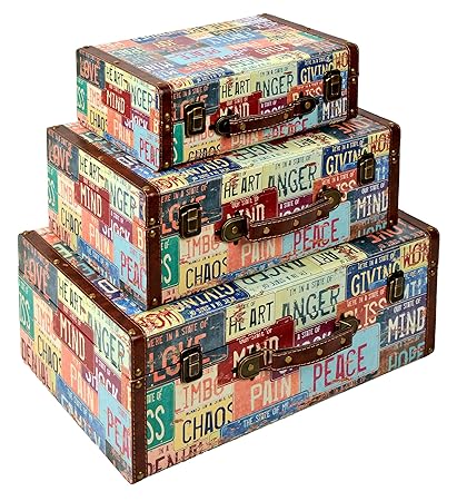 ts-ideen 3er Set Reise Koffer als Kommode Truhe Box Holztruhen Antik Shabby Vintage Holzkiste