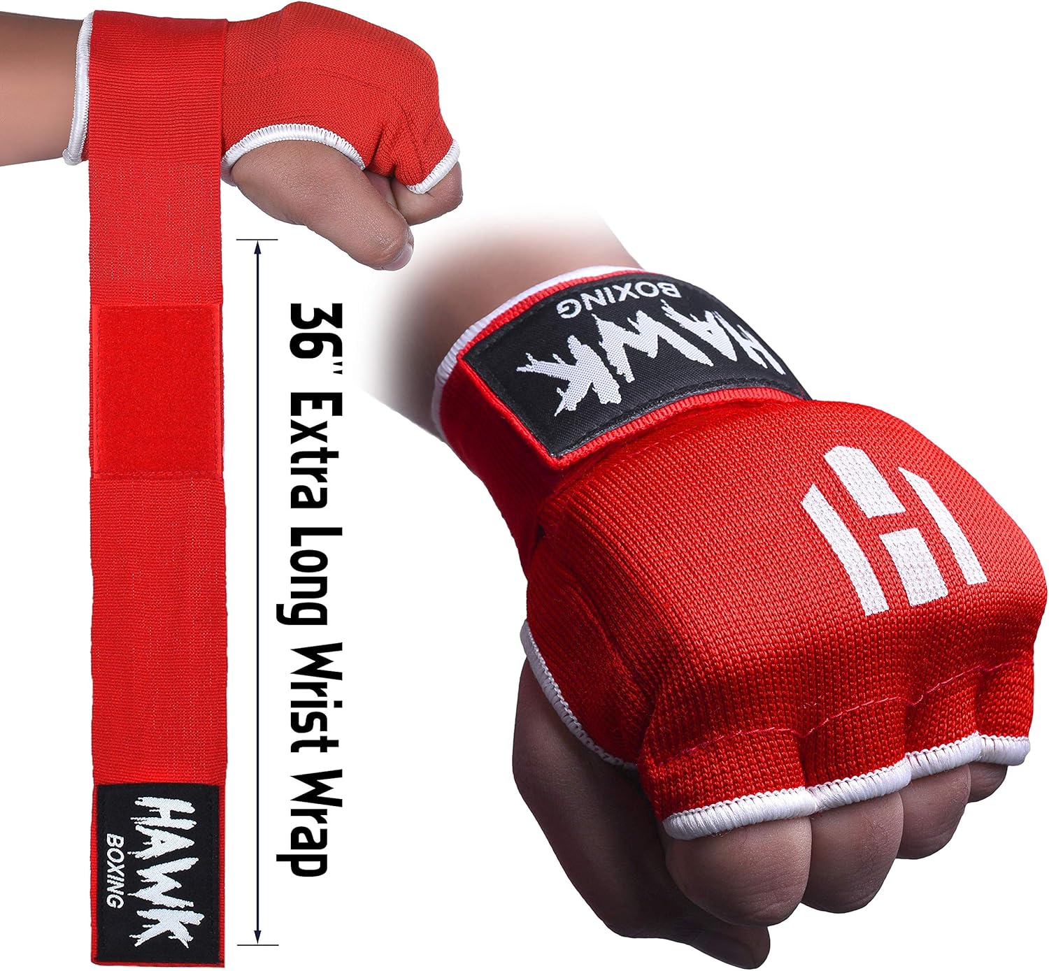 Hawk Padded Inner Gloves Training Gel Elastic Hand Wraps for Boxing Gloves Quick Wraps Men & Women Kickboxing Muay Thai MMA Bandages Fist Knuckle Wrist Wrap Protector Handwraps (Pair) : Sports & Outdoors