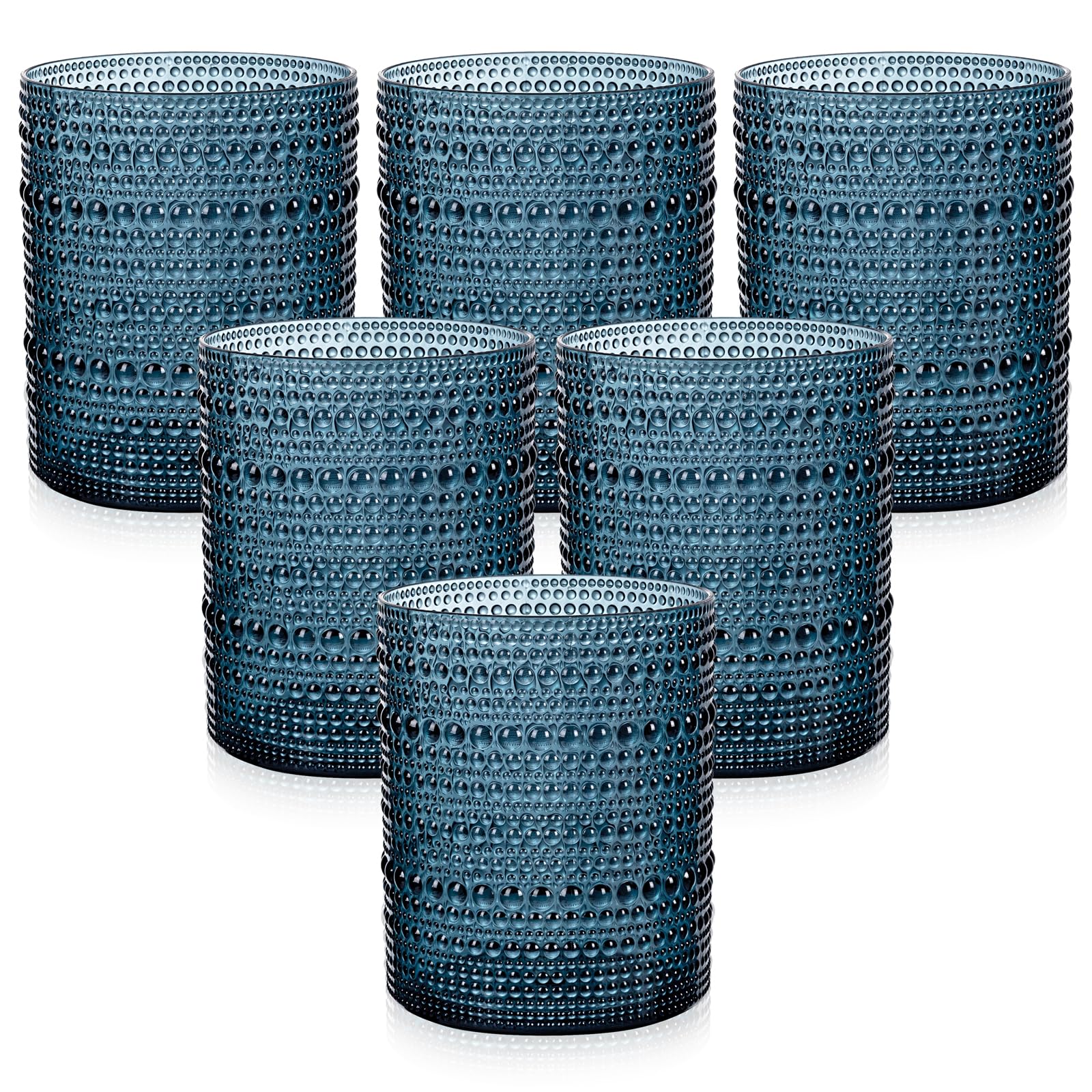 Photo 1 of Joyido 18PCS Hobnail Plastic Drinking Glasses - 14Oz Beaded Glasses Drinkware Set Disposable - Blue Vintage Plastic Bubble Glassware for Beer, Juice, Cocktail, Whiskey, Milk and Various Mixed Drinks