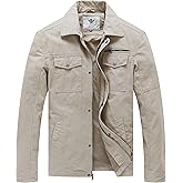 WenVen Men's Casual Canvas Cotton Military Lapel Jacket