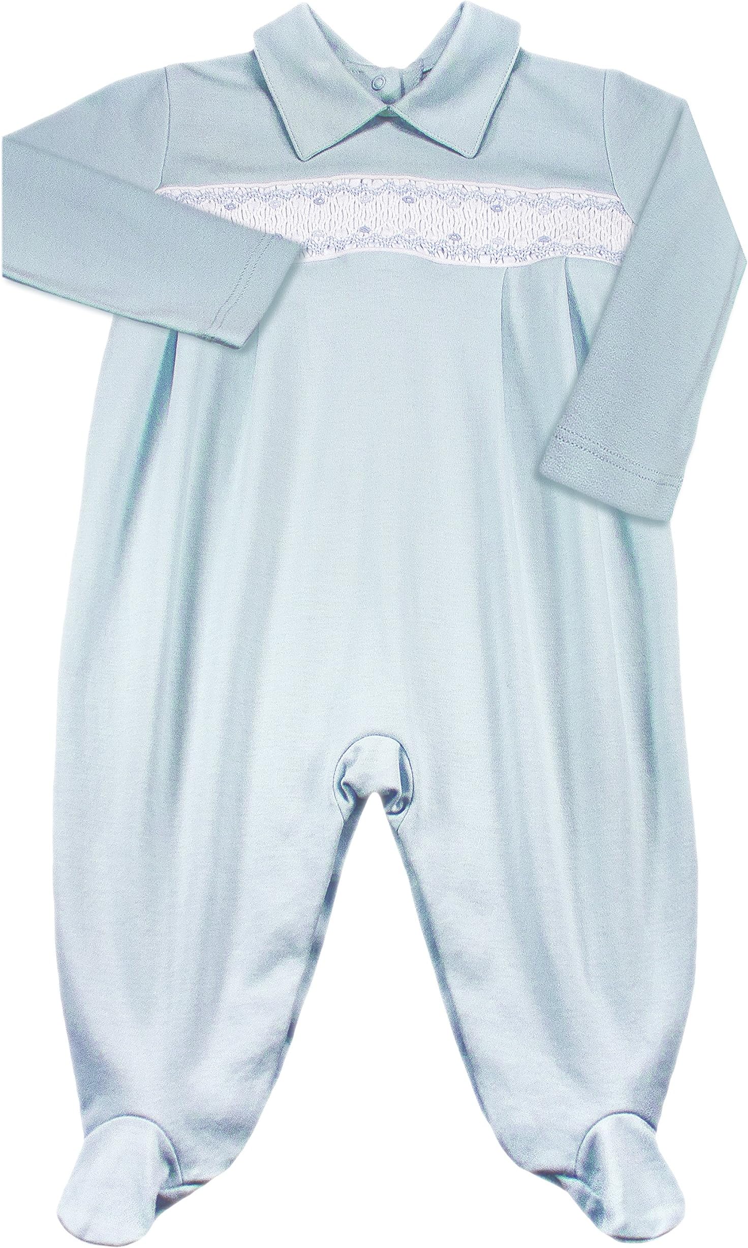 Dakomoda Baby Boys' 100% Organic Pima Cotton Overall Smocked Blue Footie, Easter Overall