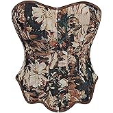 QIAIYALA Vintage Renaissance Corset Top for Women Floral Bustier Lace Up Boned Overbust Lingerie Bodyshaper