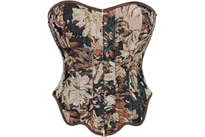 QIAIYALA Vintage Renaissance Corset Top for Women Floral Bustier Lace Up Boned Overbust Lingerie Bodyshaper