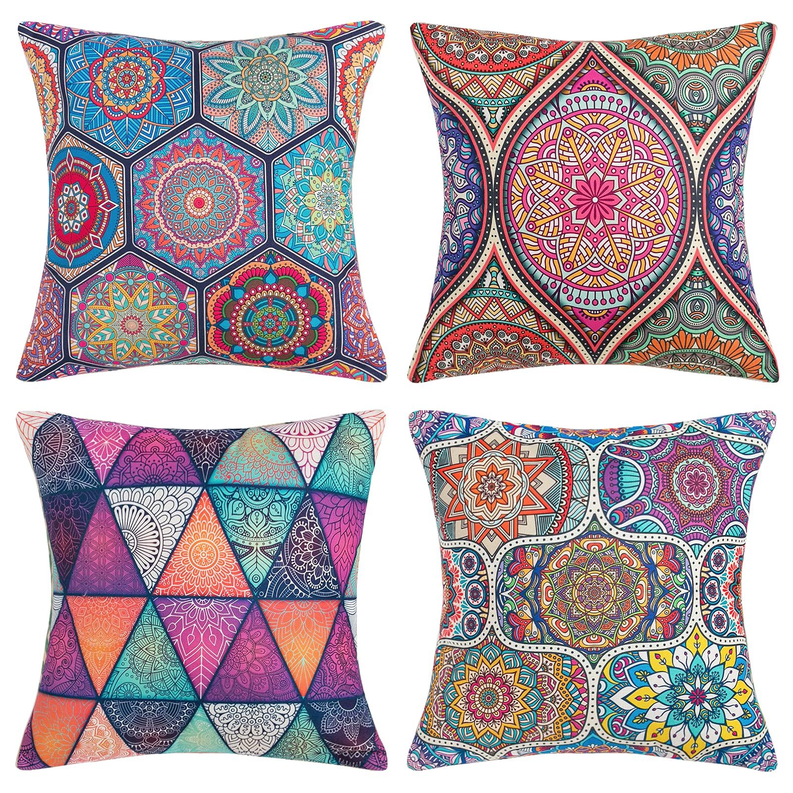 DakTou Pack of 4 Decorative Cushion Covers 40cm x 40cm Modern Mandala Boho Square Pillowcases Cotton Linen Throw Pillow Covers for Sofa Couch Bed Chair Car Bedroom Home Decor 16x16 Inch