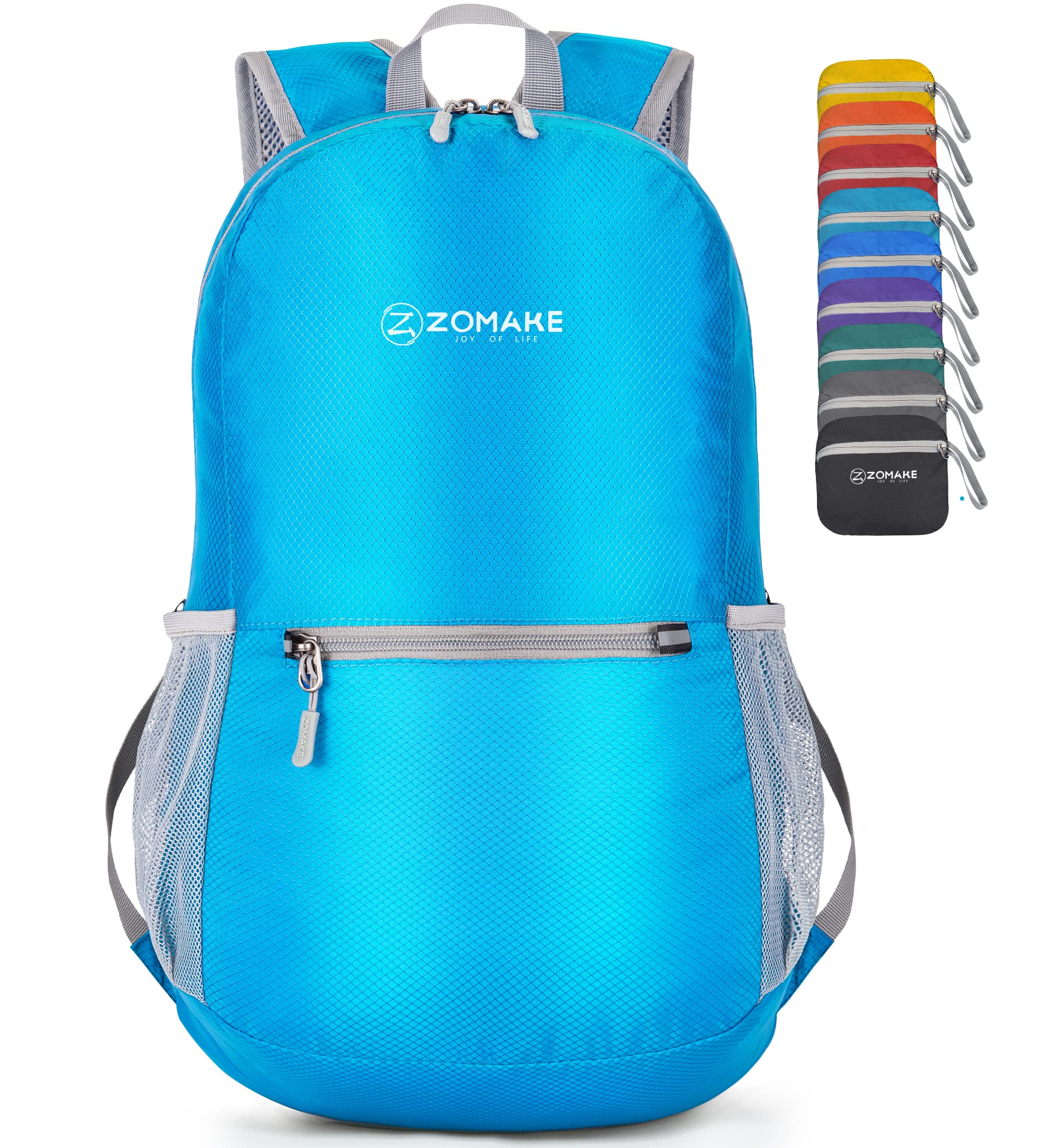ZOMAKE Lightweight Foldable Backpack, Packable Rucksack 20L Folding Small Back Pack Foldaway Ultralight Daypack for Women Men Travel Hiking Walking (New Light Blue/S)