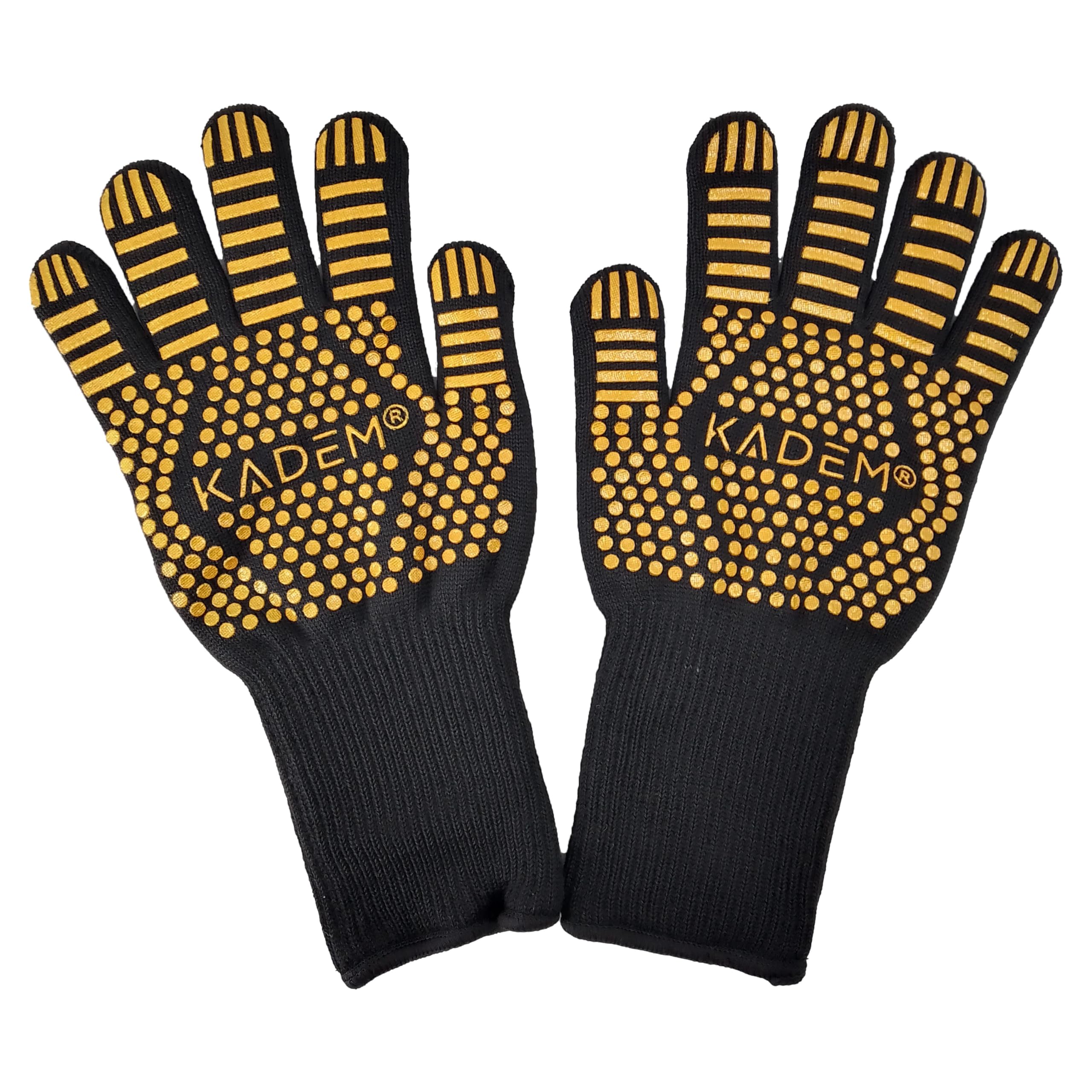Kadem® Unisex Women's Men's Barbecue Gloves Heat Resistant up to 800 °C | Oven Mitt Oven Mitt Fireplace Gloves Baking Mitts | Fire Resistant Non-Slip Gold L/XL