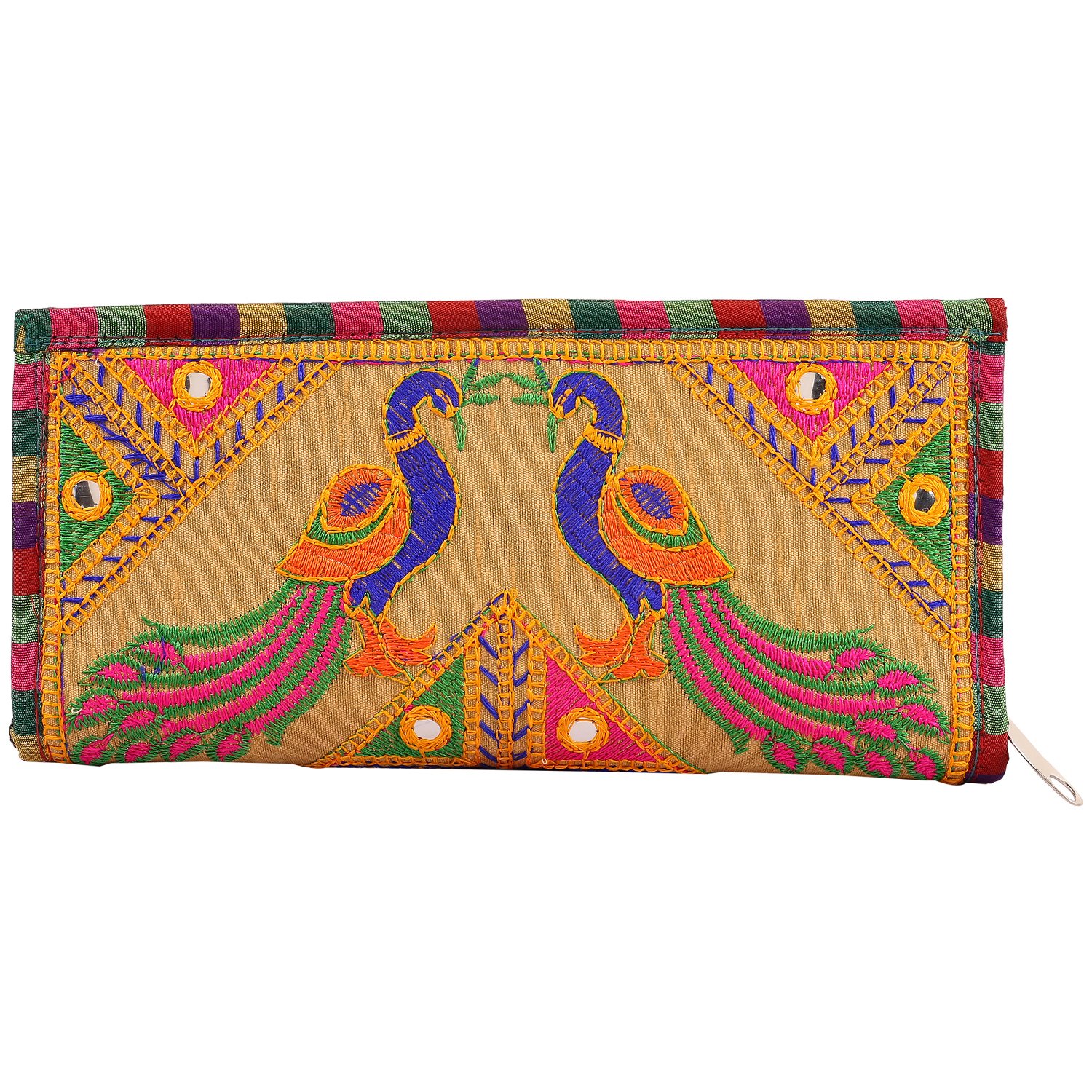 craft trade handmade designer rajasthani worked clutch bag for women cream