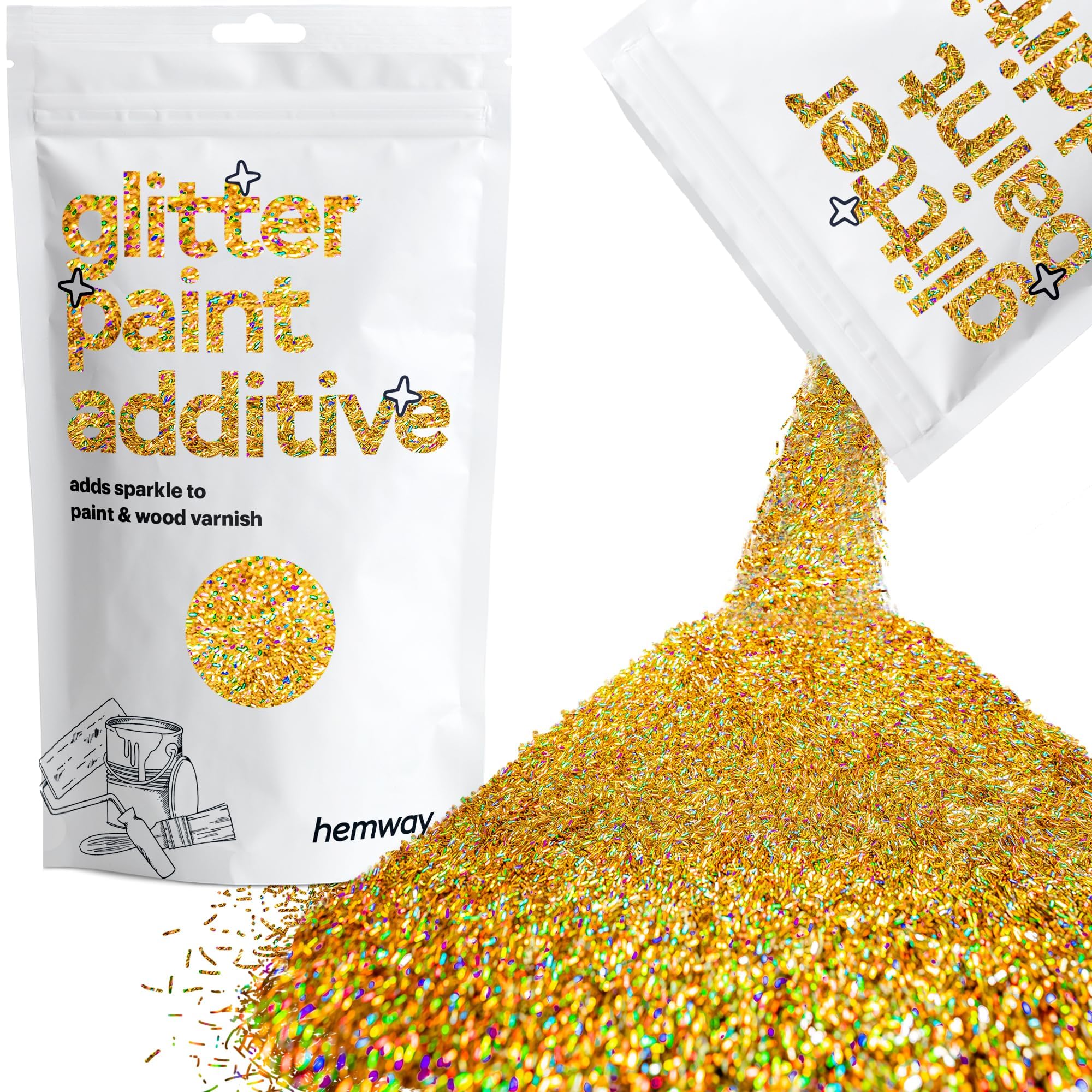 Gold Holographic Glitter Paint Additive 100g for Adding Sparkle to Paints & Varnish | Paint Walls Sparkly Add to Emulsion, Acrylic or Lacquer Indoor | Hemway