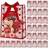 Hillban 30 Pack Clear Valentine's Day Plastic Gift Bags with Ribbons Heart Treat Bags with Die Cut Transparent PVC Tote for Gift Wrapping Wedding Birthday Party Favors, 10x7x3.15 Inch(Festive)