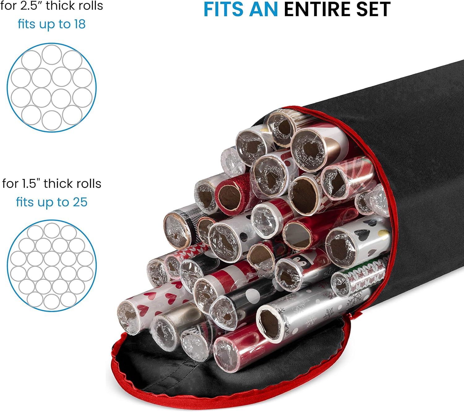 Premium Christmas Wrapping Paper Storage Bag - Fits 20 Rolls & Ribbon Holder, 46-Inch- Underbed Xmas Organizer With Gift Wrap Accessory Box, Dual Zips & Carry Handles, Tear Proof 600D- 5 Year Warranty: Home & Kitchen