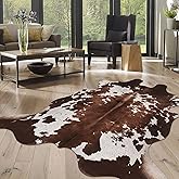 WARM HAVEN Cow Hide Faux Cowhide Rug: Cow Print Rug for Living Room Bedroom 4.6x5.2 Feet - Animal Print Skin Black and Brown 