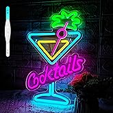 Cocktails Neon Sign Cocktail Glass LED Neon Signs Art Wall Lights for Beer Bar Decor Dimmable USB Powered Martini LED Neon Light for Party, Cocktails Bar, Pub, Night Club, Man Cave Decoration