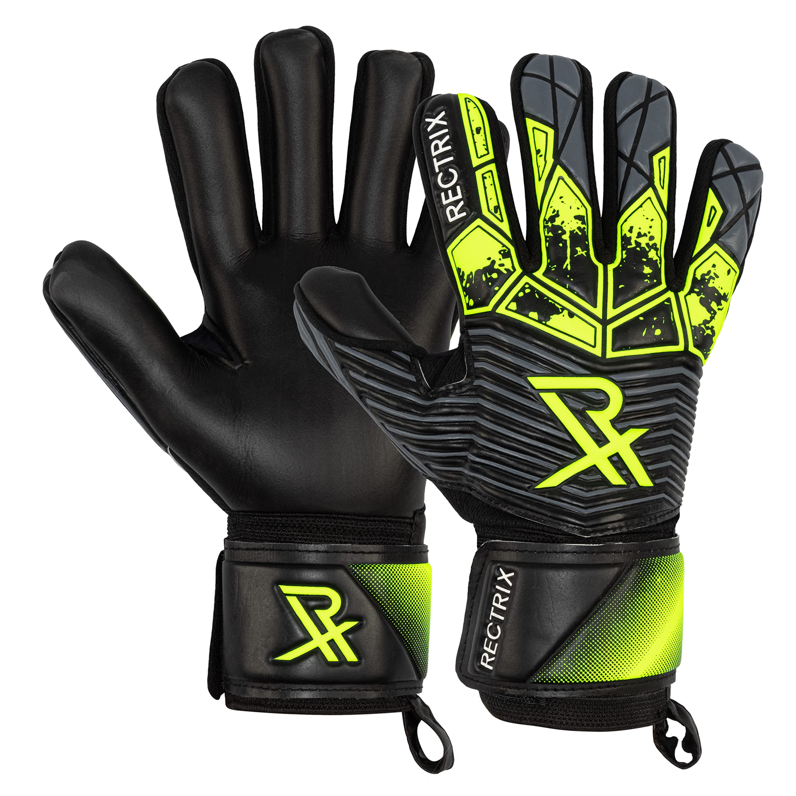 Rectrix Bold Goalkeeper Gloves - Fingersave Protection - German Latex - Negative Cut - Youth & Adult Sizes - For Football Soccer (8, Yellow) — image 1